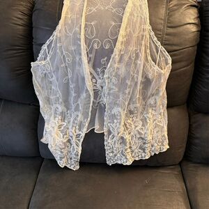 Nabee Cottagecore Sheer Lace Open Front Vest Boho‎ Festival Top Romantic XL